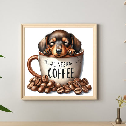 Coffee Puppy - Full Round Drill Diamond Painting 30*30CM