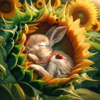 Sunflower Bunny - Full Round Drill Diamond Painting 40*40CM