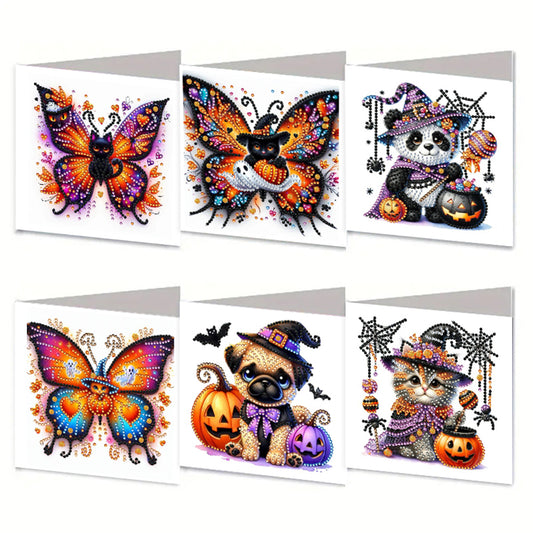 6PCS DIY Diamond Art Greeting Cards Halloween Designs for Halloween and Holidays