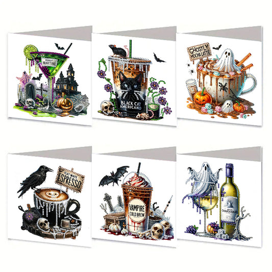 6PCS DIY Diamond Art Greeting Cards Halloween Designs for Halloween and Holidays