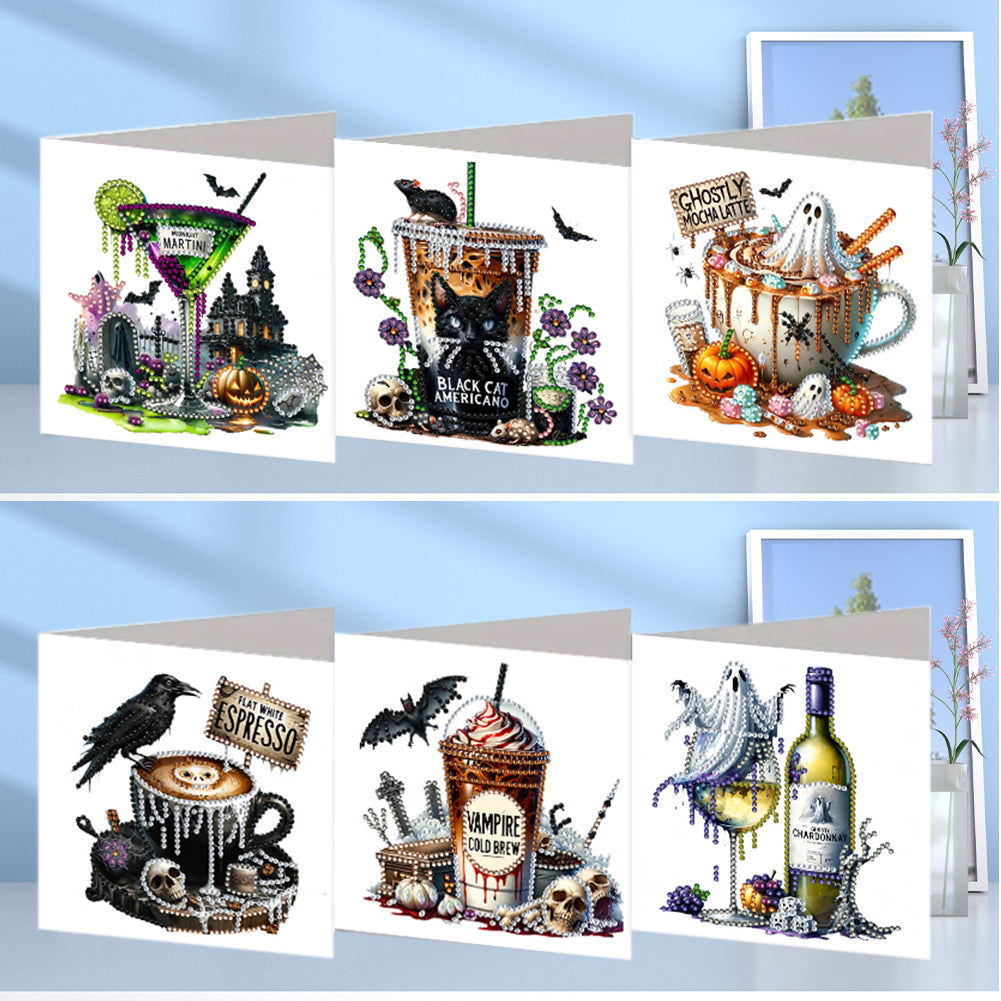 6PCS DIY Diamond Art Greeting Cards Halloween Designs for Halloween and Holidays