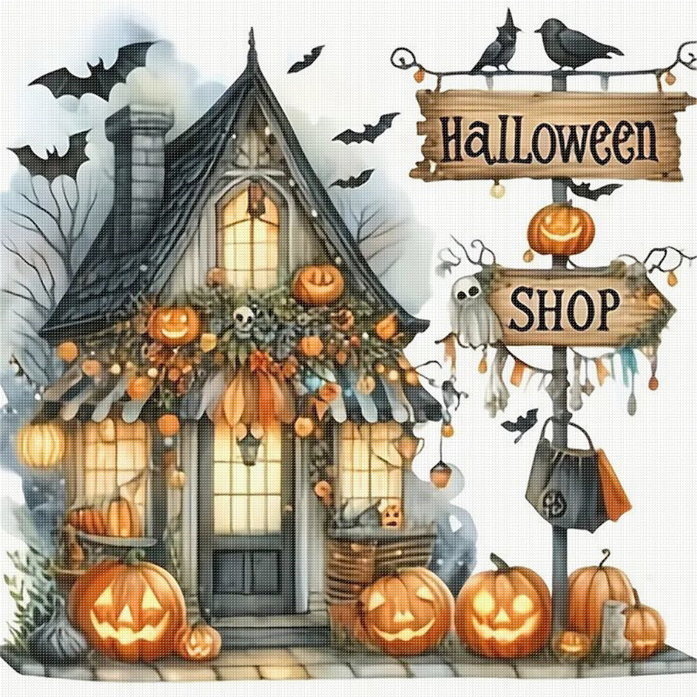 Halloween Hut - 11CT Stamped Cross Stitch 40*40CM