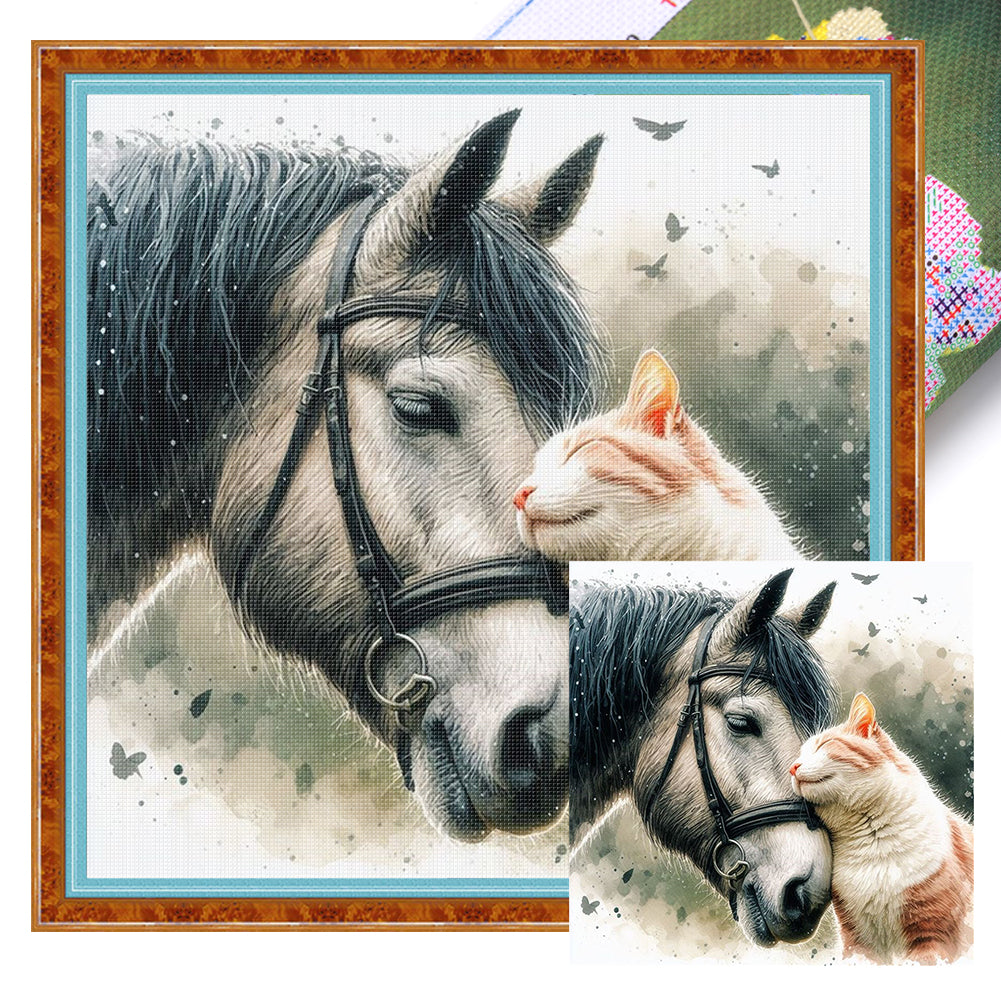 Horses And Cats - 11CT Stamped Cross Stitch 40*40CM