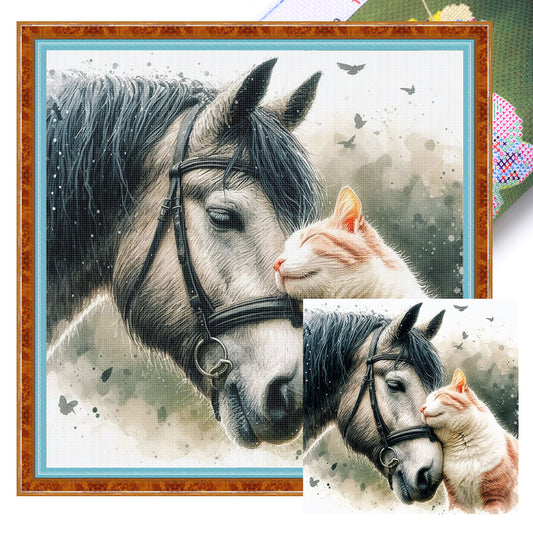 Horses And Cats - 11CT Stamped Cross Stitch 40*40CM
