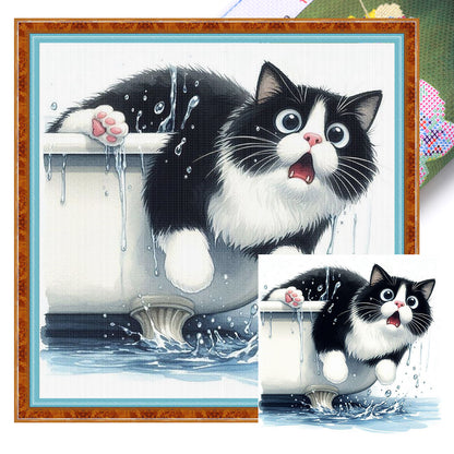 Cat In The Bathtub - 11CT Stamped Cross Stitch 40*40CM