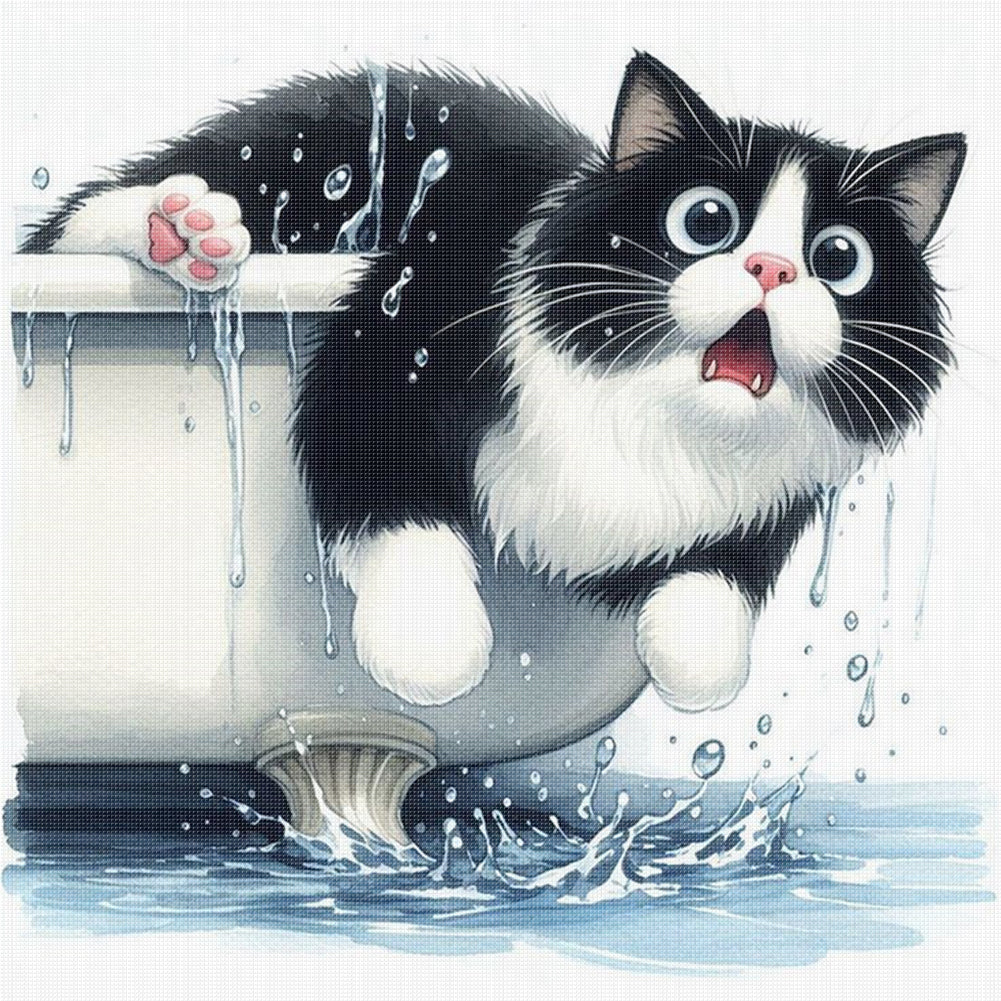 Cat In The Bathtub - 11CT Stamped Cross Stitch 40*40CM