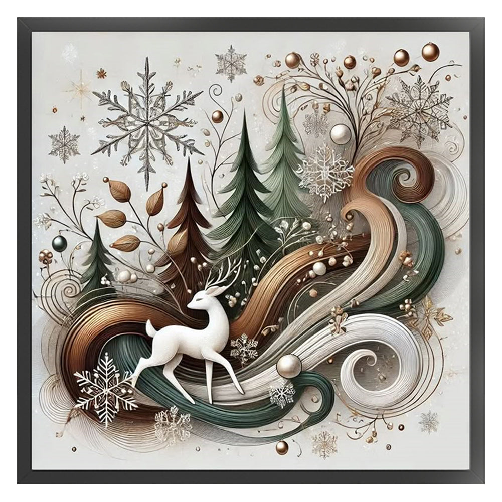 Christmas Tree And Deer - 11CT Stamped Cross Stitch 40*40CM