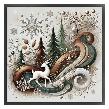 Christmas Tree And Deer - 11CT Stamped Cross Stitch 40*40CM