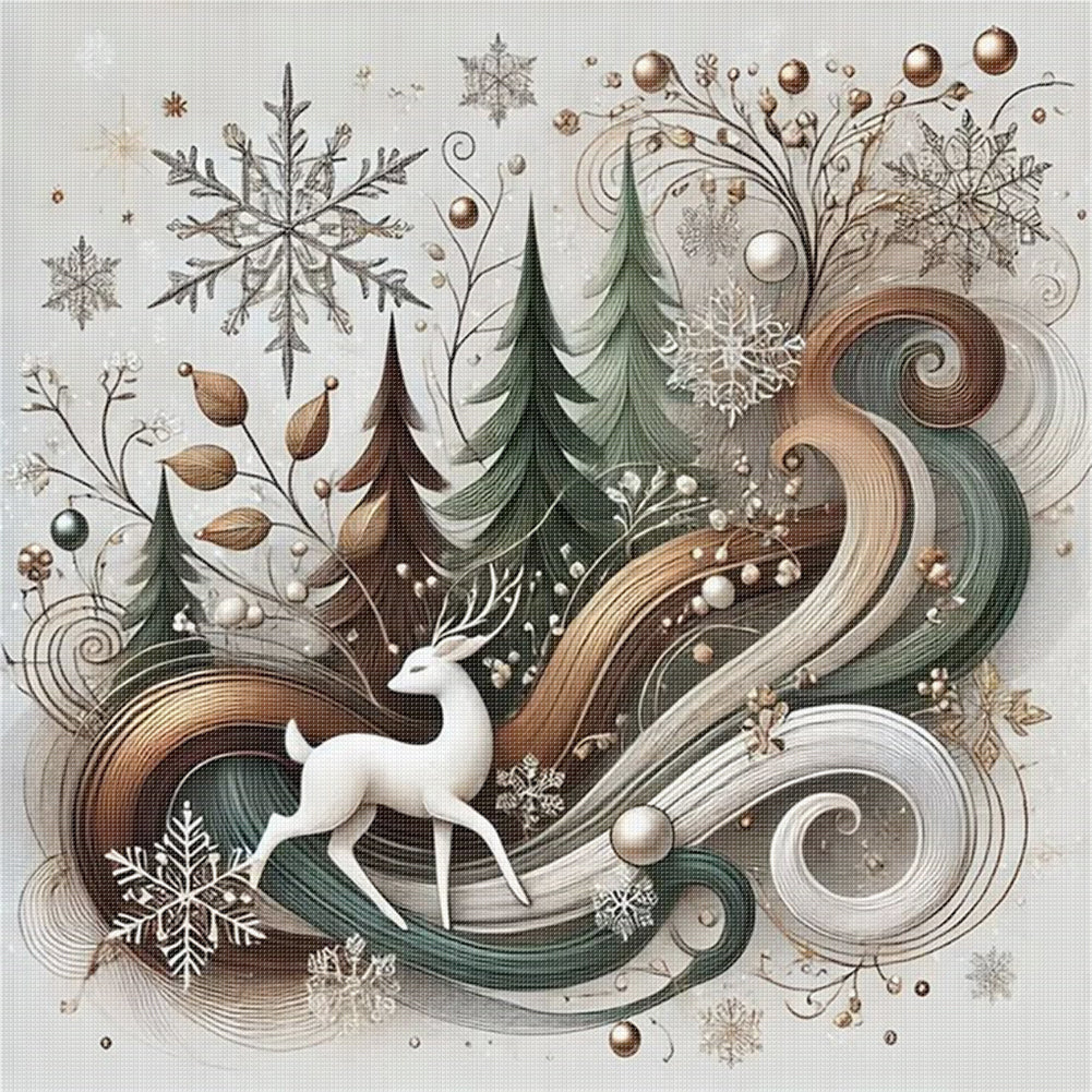 Christmas Tree And Deer - 11CT Stamped Cross Stitch 40*40CM