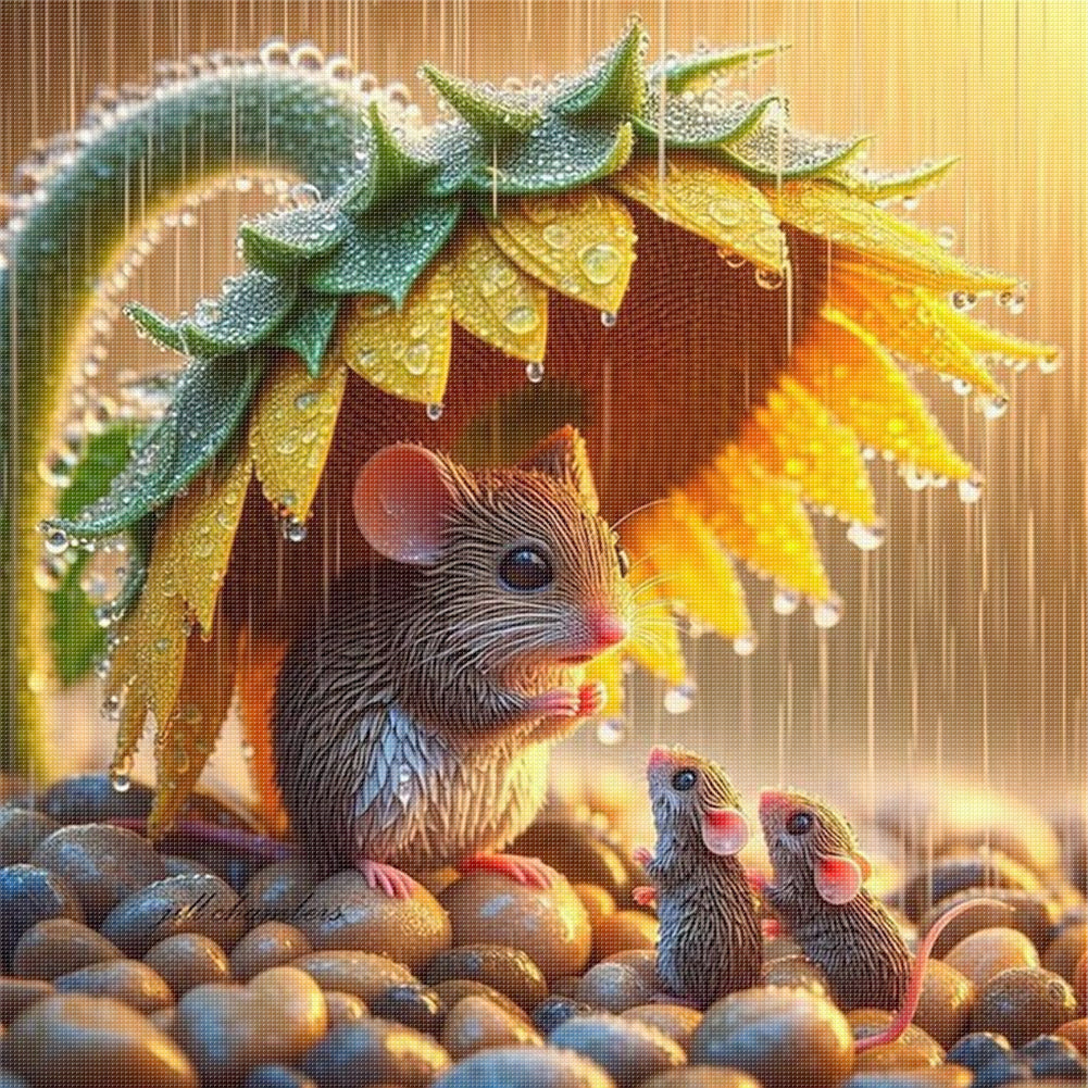 Mouse And Sunflowers - 11CT Stamped Cross Stitch 40*40CM