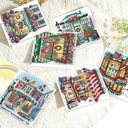 6PCS DIY Diamond Art Greeting Cards Xmas Designs for Festivals and Celebrations