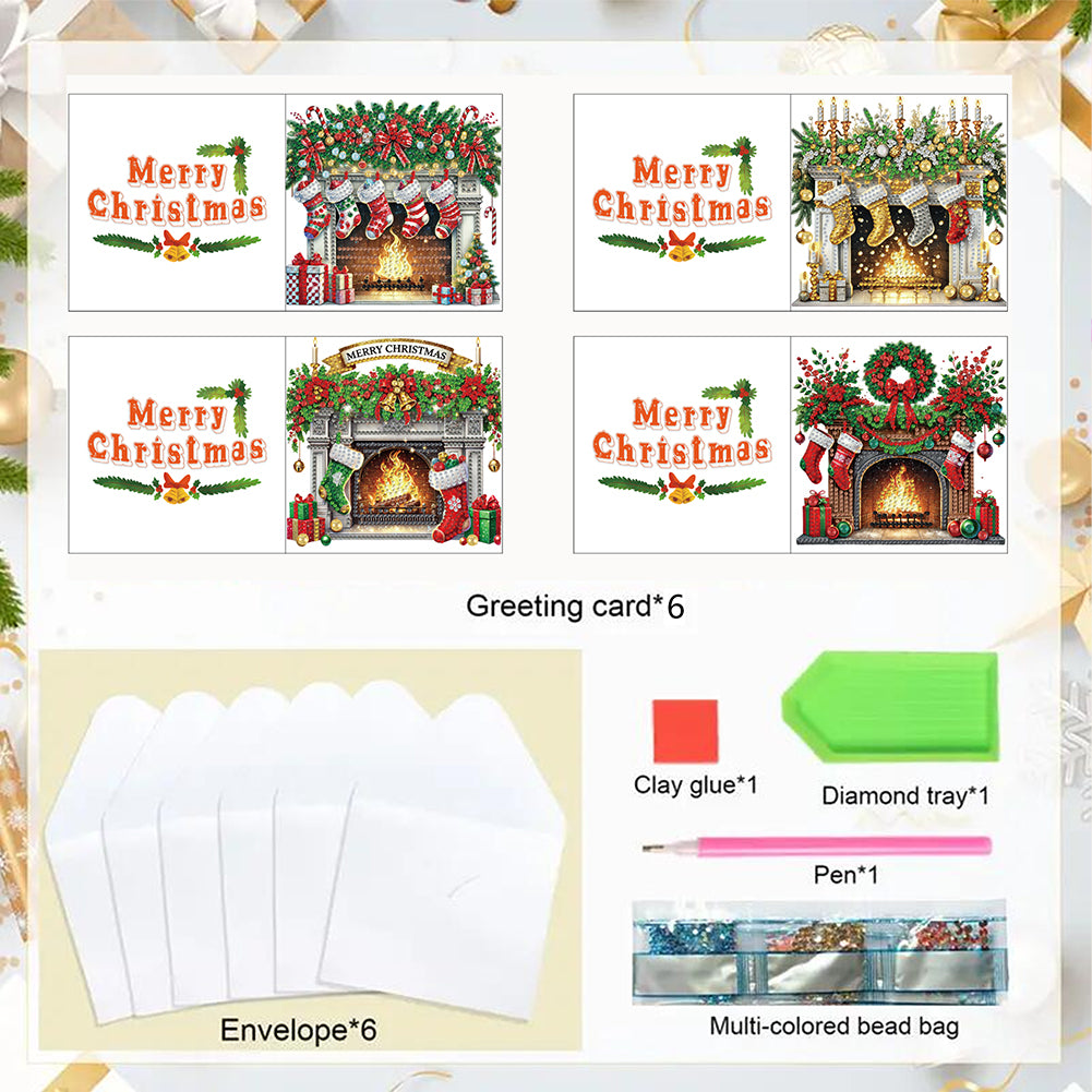 6PCS DIY Diamond Art Greeting Cards Xmas Designs for Festivals and Celebrations