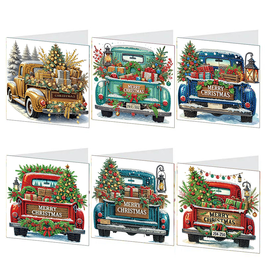 6PCS DIY Diamond Art Greeting Cards Xmas Designs for Festivals and Celebrations