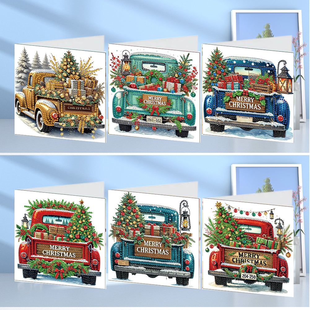 6PCS DIY Diamond Art Greeting Cards Xmas Designs for Festivals and Celebrations