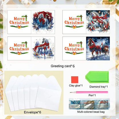 6PCS DIY Diamond Art Greeting Cards Xmas Designs for Festivals and Celebrations