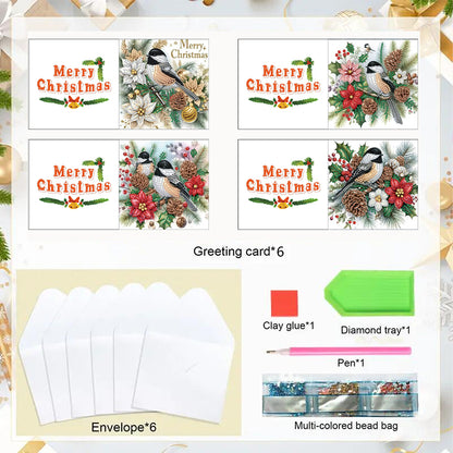 6PCS DIY Diamond Art Greeting Cards Xmas Designs for Festivals and Celebrations