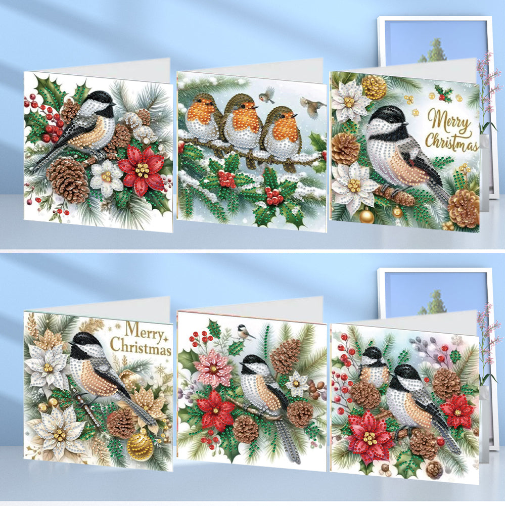 6PCS DIY Diamond Art Greeting Cards Xmas Designs for Festivals and Celebrations