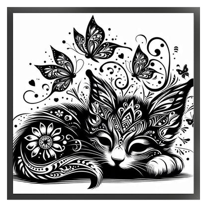 Cut Shadow-Cat And Butterfly - 11CT Stamped Cross Stitch 40*40CM