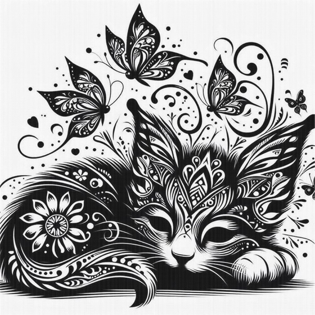 Cut Shadow-Cat And Butterfly - 11CT Stamped Cross Stitch 40*40CM