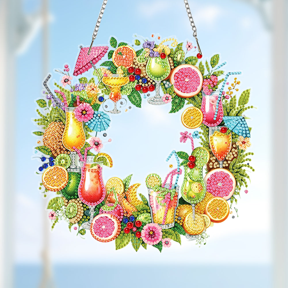 Wreath Acrylic 2D Flat DIY Diamond Art Pendant Window Hanging Art for Home Decor