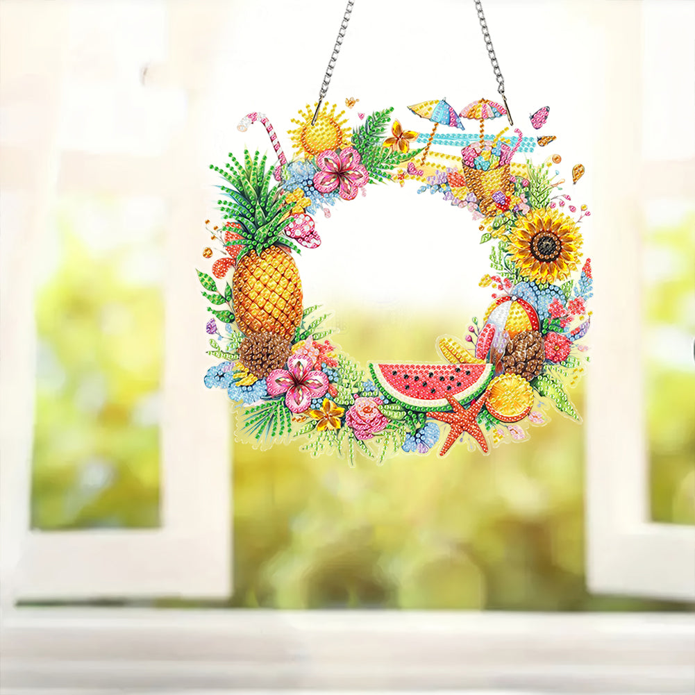 Wreath Acrylic 2D Flat DIY Diamond Art Pendant Window Hanging Art for Home Decor