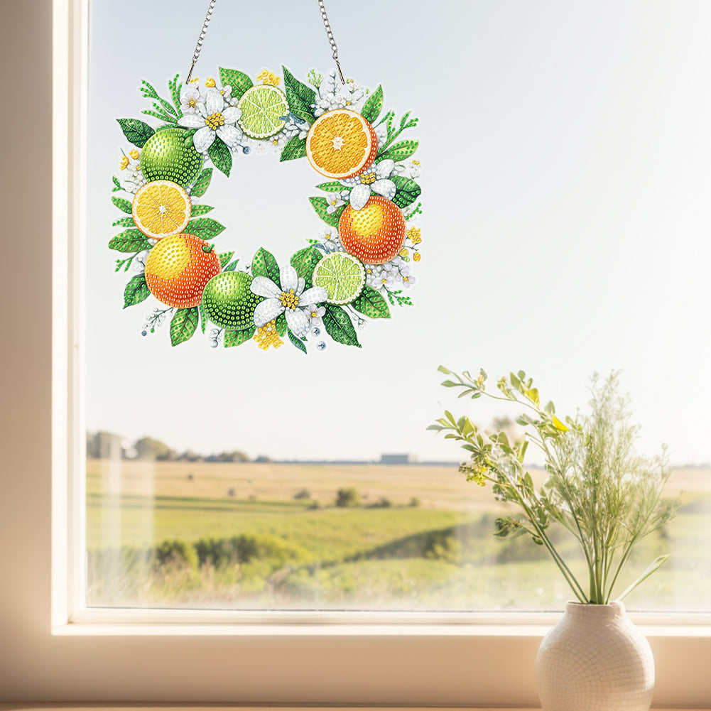 Wreath Acrylic 2D Flat DIY Diamond Art Pendant Window Hanging Art for Home Decor