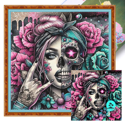 Skull Girl - 11CT Stamped Cross Stitch 40*40CM