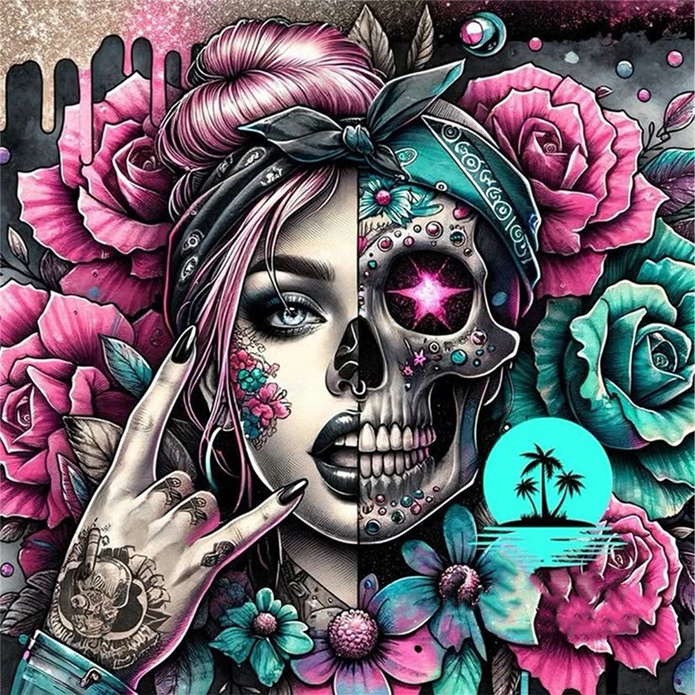 Skull Girl - 11CT Stamped Cross Stitch 40*40CM