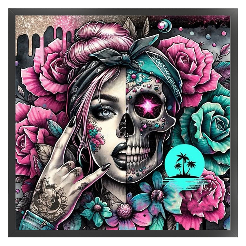 Skull Girl - 11CT Stamped Cross Stitch 40*40CM