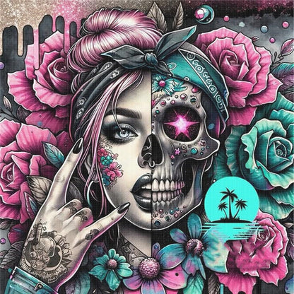 Skull Girl - 11CT Stamped Cross Stitch 40*40CM