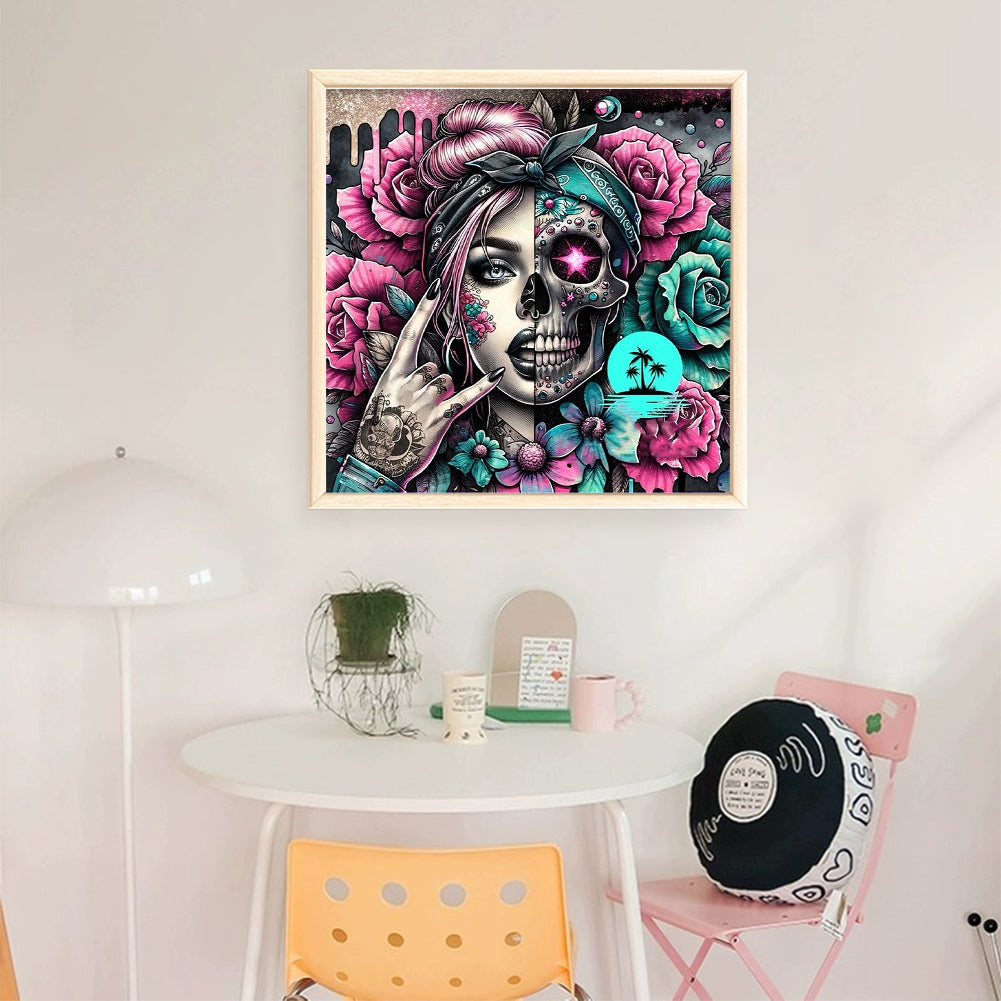 Skull Girl - 11CT Stamped Cross Stitch 40*40CM