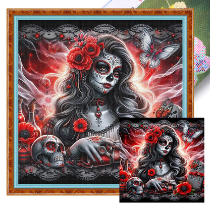 Skull Girl - 11CT Stamped Cross Stitch 40*40CM