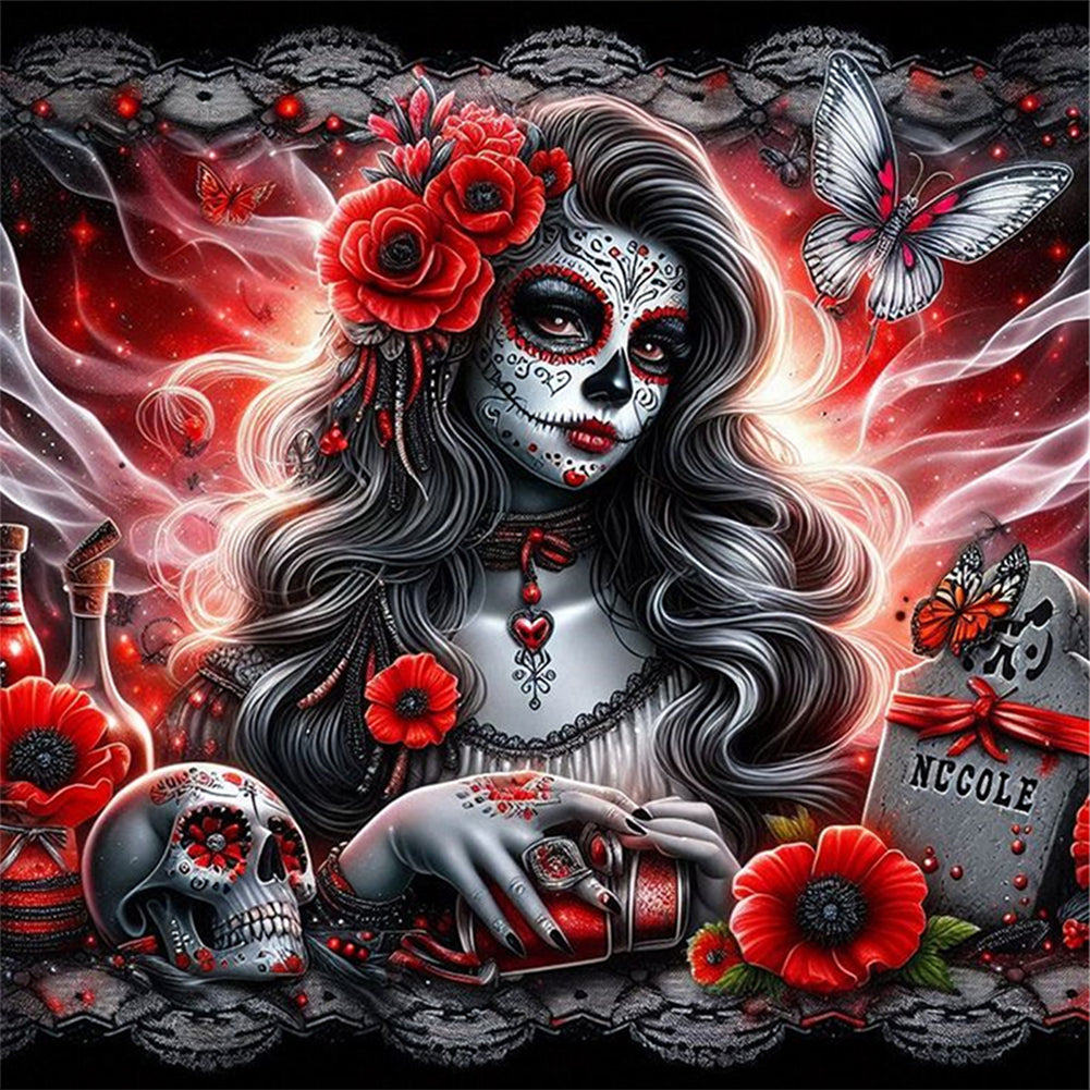 Skull Girl - 11CT Stamped Cross Stitch 40*40CM