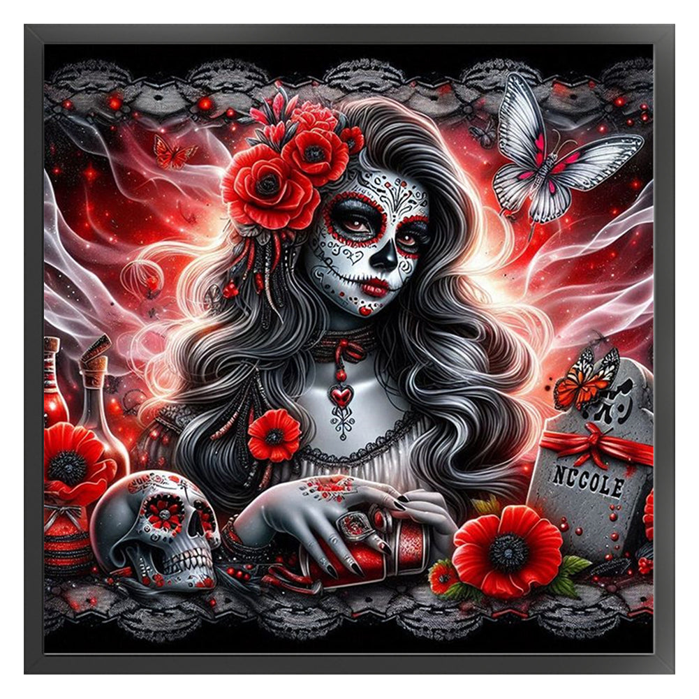 Skull Girl - 11CT Stamped Cross Stitch 40*40CM