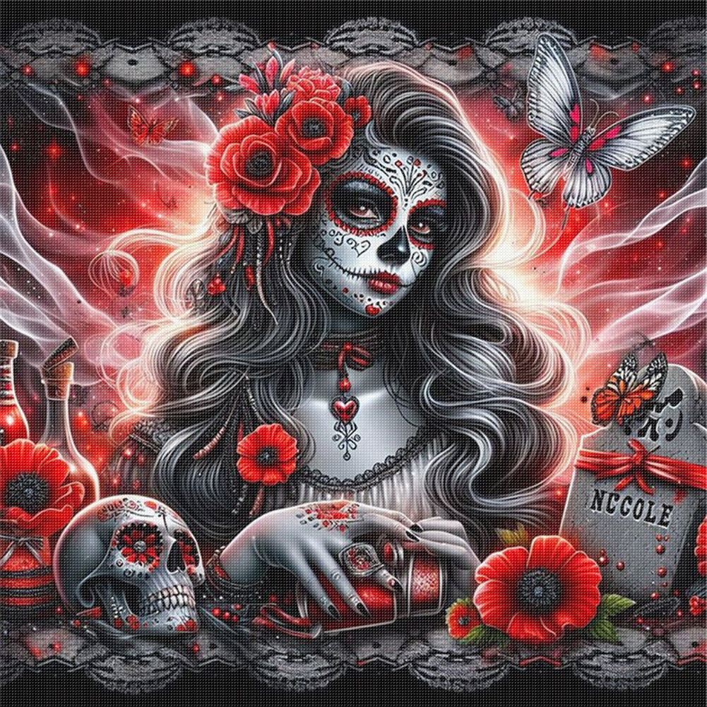 Skull Girl - 11CT Stamped Cross Stitch 40*40CM