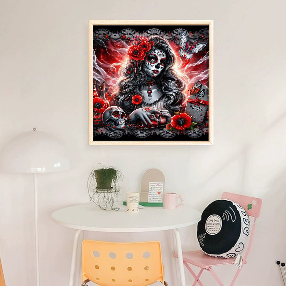 Skull Girl - 11CT Stamped Cross Stitch 40*40CM