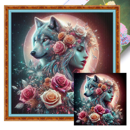Woman And Wolf - 11CT Stamped Cross Stitch 40*40CM