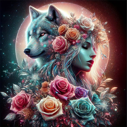 Woman And Wolf - 11CT Stamped Cross Stitch 40*40CM