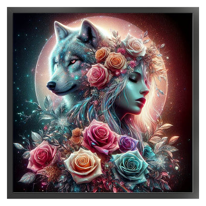 Woman And Wolf - 11CT Stamped Cross Stitch 40*40CM