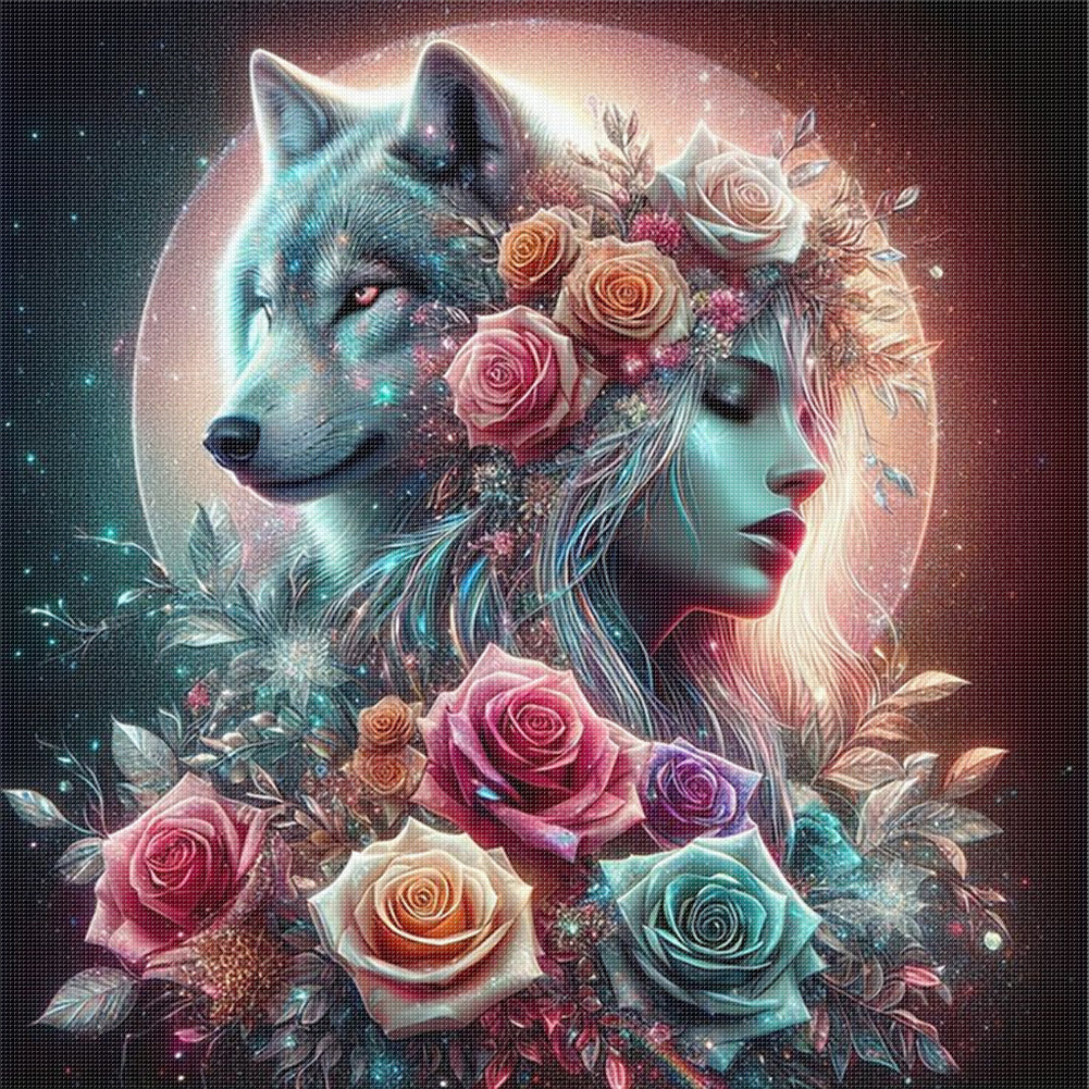 Woman And Wolf - 11CT Stamped Cross Stitch 40*40CM