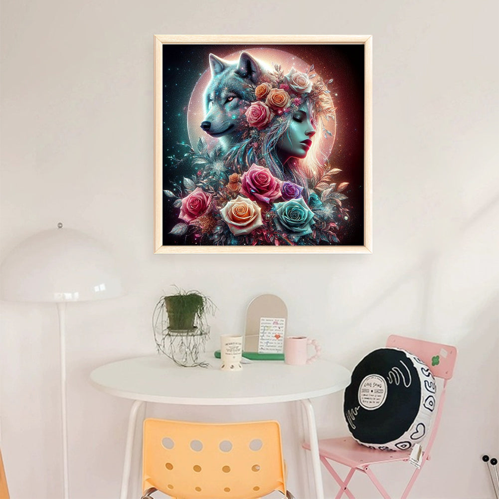Woman And Wolf - 11CT Stamped Cross Stitch 40*40CM