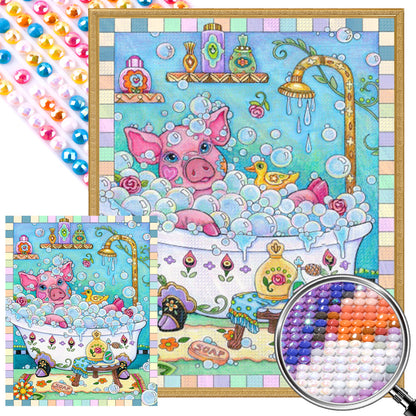 Bathing Pig - Full AB Round Drill Diamond Painting 40*50CM