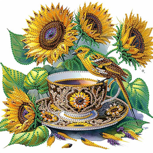 Sunflower Teacup - Special Shaped Drill Diamond Painting 30*30CM
