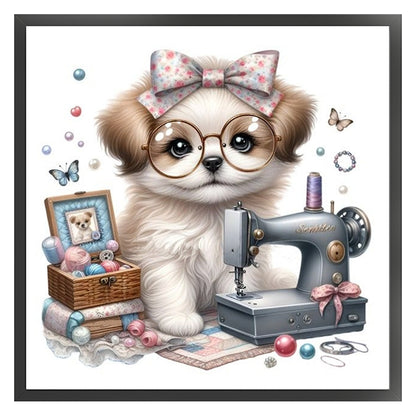 Sewing Puppy - 11CT Stamped Cross Stitch 40*40CM