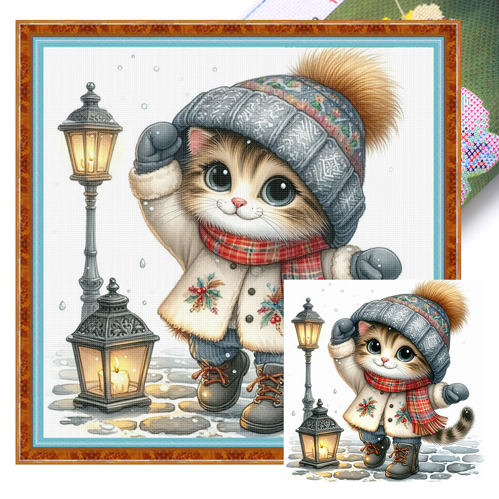 Kitten Under Streetlight - 11CT Stamped Cross Stitch 40*40CM