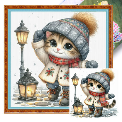 Kitten Under Streetlight - 11CT Stamped Cross Stitch 40*40CM