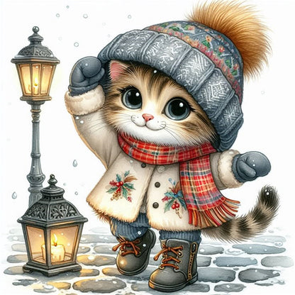 Kitten Under Streetlight - 11CT Stamped Cross Stitch 40*40CM