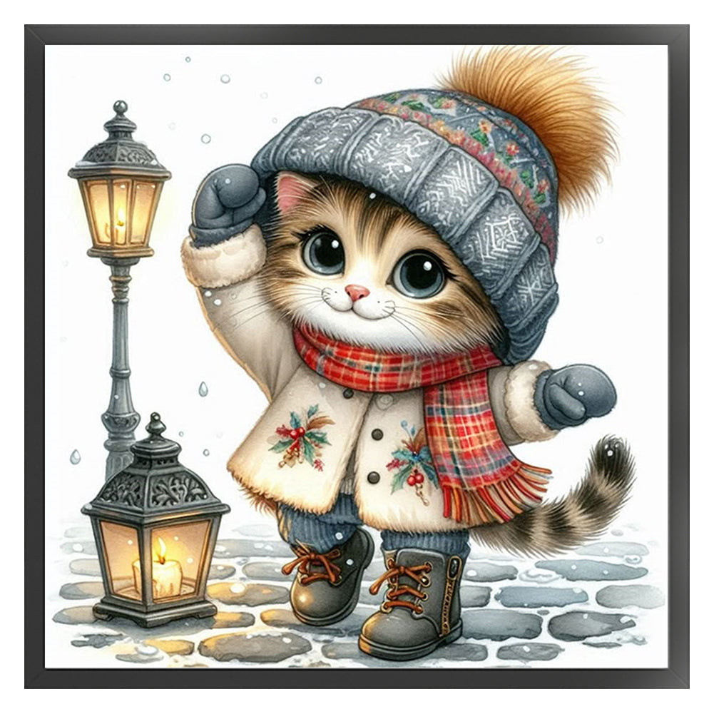 Kitten Under Streetlight - 11CT Stamped Cross Stitch 40*40CM