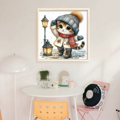Kitten Under Streetlight - 11CT Stamped Cross Stitch 40*40CM