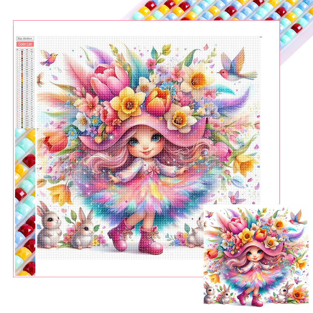 Flower Girl - Full Square Drill Diamond Painting 30*30CM